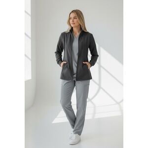 Beyond Scrubs Alli Jacket Women's Medium Graphite Gray Zip Front Medical Scrub